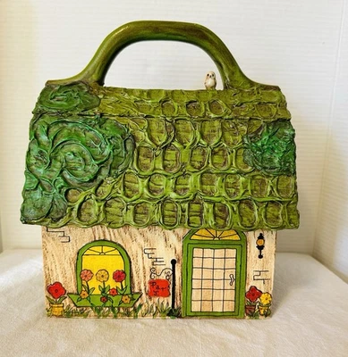 Wood Box Purse Hand Decorated Cottage Treehouse Owls Vintage - Image 1 of 4