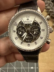 empress automatic skeleton Ladies watch runs well 316L black leather band - Picture 1 of 15