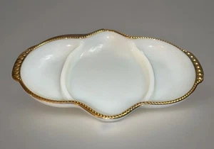 Vtg Fire King By Anchor Hocking Milk Glass Divided Gold Trim Relish Tray-11”-EUC - Picture 1 of 7