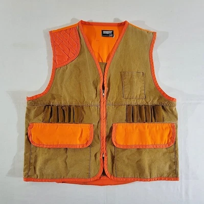 Vintage SAFTBAK Hunting Vest Orange & Brown 50" Chest with Detachable Game Pouch - Image 1 of 4