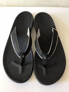 WOMEN'S OLUKAI BLACK/BLACK PUNUA FLIP FLOP POOL/BEACH SUMMER SANDALS SIZE 10 NWT - Picture 1 of 7