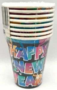 New Year's Pizazz Eve Black Streamers Holiday Cocktail Party 9 oz. Paper Cups - Picture 1 of 1
