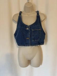 Vtg Lee Denim Vest Medium Buttons Adjustable Straps Cropped - Picture 1 of 11