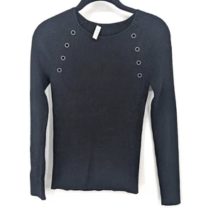 Suéter Akris Punto Mujer 4 Negro Acanalado Tejido Ojales Ojal Manga Larga Clásico - Imagen 1 de 10