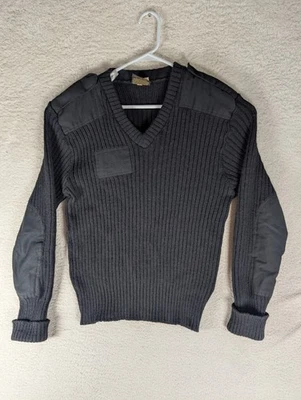 Citadel Commando Sweater Mens 44 Black Solid V Neck Wool Elbow Patches - Image 1 of 4