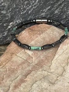 Collar magnético de hematita pulsera tobillera con turquesa africana hombres mujeres 1 fila - Imagen 1 de 9