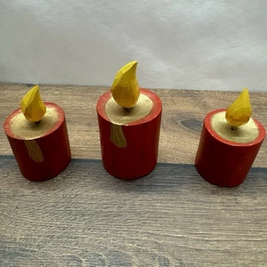 3 Holzkerzen Handarbeit Weihnachtsdeko rot gelb - Bild 1 von 1