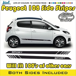 Calcomanías Peugeot 108 Rayas Laterales 3/5 PUERTAS GTI Pegatinas Gráficos GRATIS P&P 014 - Imagen 1 de 4