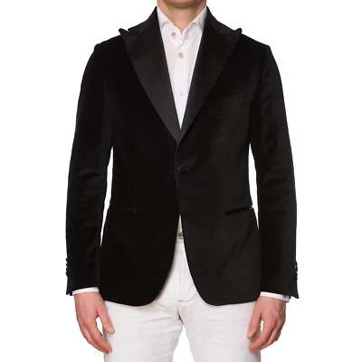 SARTORIA PARTENOPEA Black Cotton Velvet Tuxedo Peak Lapel Jacket NEW Current Mod - Image 1 of 4