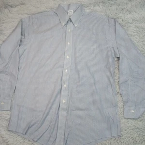 Brooks Brothers Shirt Mens 16.5 Blue Regent Non Iron Pocket Preppy Stripe - Picture 1 of 9