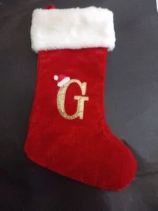 Red Velvet plush soft Embroidered G Stocking Red White Christmas - Picture 1 of 2