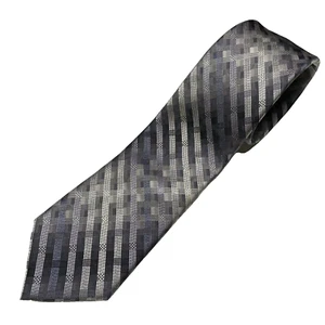 Van Heusen Textured Grey Blue Striped Checkered 100% Silk Men's Tie - Picture 1 of 5