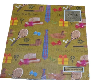 Paper Gift Wrap Vtg Hallmark Men's BIRTHDAY 2 Sheets DUCK PIPE TENNIS TIE HAT - Picture 1 of 2
