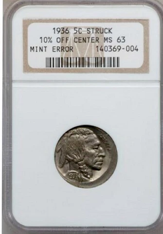 1936 ERROR NGC MS63 OFF CENTER Buffalo Nickel NICE CH BU O/C Coin  FREE SHIP Cover