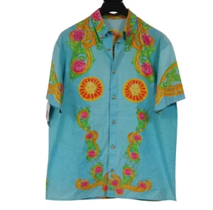 Versace Vintage 90 Miami Florida USA Button Down Kurzarm Hemd Medium Hellblau - Bild 1 von 14