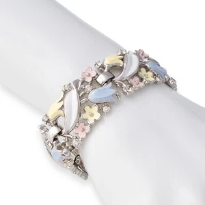 Vintage Crown Trifari Garden Party Floral Bracelet Pastel Enamel Flowers 1950s - Picture 1 of 6