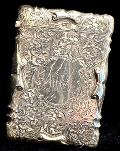 STERLING SILVER SCULPTED CARD CASE ENGLAND 1907 ART NOUVEAU - Picture 1 of 11
