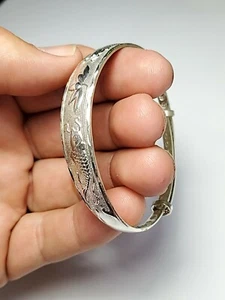 Vintage Chinese 925 Sterling Silver Ajustable Bangle Bracelet - Picture 1 of 12
