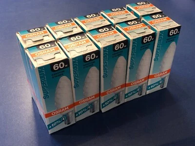 10X OSRAM Glühlampe Superlux Softone opal Gedreht 60W E14 Krypton Kerzenlampe - Bild 1 von 3