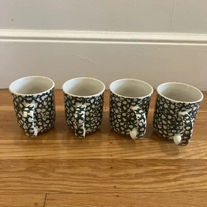 Set of 4 Folk Craft Tienshan Moose Country Ceramic Coffee Mugs Cups Green Sponge - Picture 1 of 6
