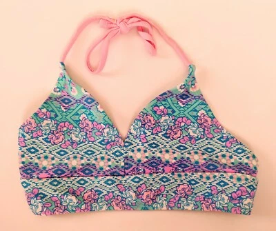 Kohl's So Girls Size 10 Halter Bikini Top Floral Pink Purple Blue Swimwear - Image 1 of 4