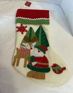 North Pole Applique Christmas Stocking CHRISTMAS Santa Reindeer Cardinal 18” - Picture 1 of 4