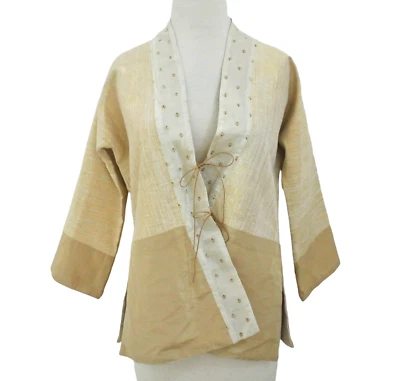 Chaqueta DOSA Iridiscent Gold Metalizada Eleanor estilo kimono talla 1 XS S corbata delantera Foto 1 de 4