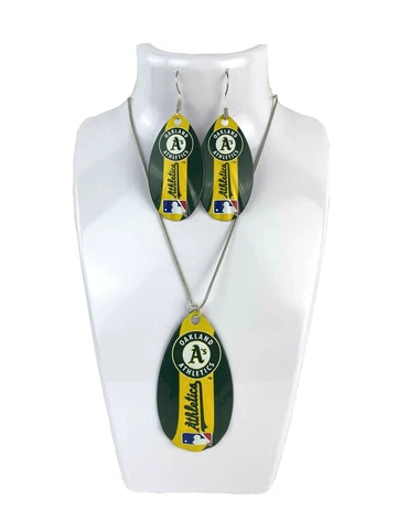 Oakland Athletics Logo Women’s Vintage Teardrop Spinner Earrings &/ Necklace Set Cover