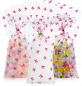 Cello Cellophane Treat Gift Bags Red Bow Cookie Bags 100 Pcs 4 X 9 Goodie Bag wi - Picture 1 of 7