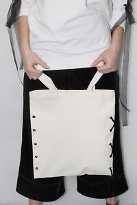 White eyelet with satin ribbon tote bag, simple remade with customised concept