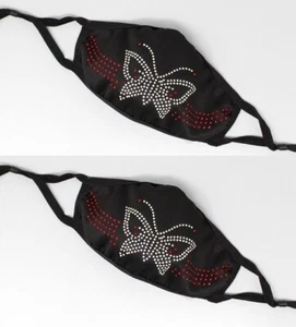 2 Pack - "Butterfly"  Red & Silver Rhinestone Face Mask - Picture 1 of 3