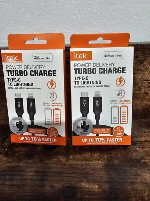 2 itek power delivery turbo charge charger type-c 4 ft nylon braid - Image 1 of 4
