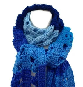    Super Extra Long Scarf Shades of Blue Crochet Printed Pattern  - Picture 1 of 6