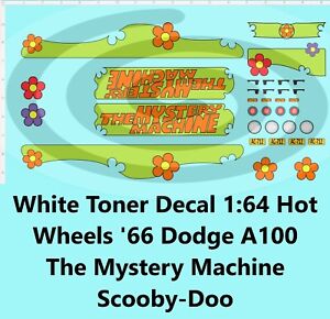 White Toner Decal 1:64 Hot Wheels '66 Dodge A100 The Mystery Machine Scooby-Doo
