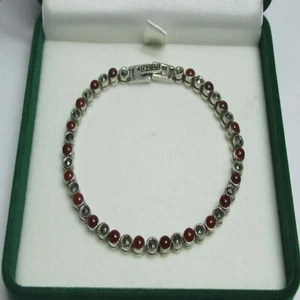 Vintage Jewelry Chain Bracelet Carnelian & Marcasite Stone Sterling Silver 925 - Picture 1 of 8