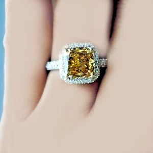 GIA Certified Fancy Brownish Yellow Cushion Cut Diamond Ring with Halo & Sides - Picture 1 of 1