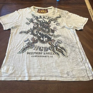 Ringspun Perlen T-Shirt Größe L Deepside Koreaner Drache bestickt Y2K - Bild 1 von 8