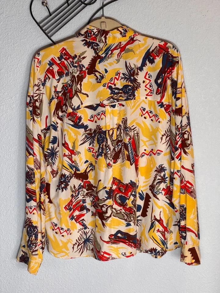 Vintage 1950s Mexican Themed, Loose Fit, Hawaiian Long Sleeve Shirt, Rayon - Image 1 of 4