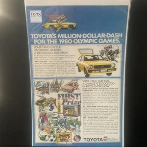 Vintage 1978 Toyota Million Dollar Dash For 1980 Olympic Games Ad Advertisement - Imagen 1 de 2