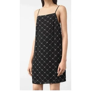 AllSaints Beaded Sequin Embroidered Sleeveless Cami Camisole Black Mini Dress 0 - Picture 1 of 8