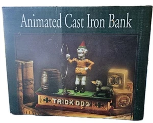 Vintage Trick Dog Animated, Spring Loaded Cast Iron Bank w/Original Packaging - Picture 1 of 2