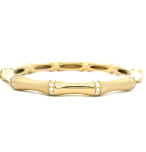 0.45ct Round Cut Lab Grown Diamond 18k Yellow Gold 5.5mm Bamboo Bangle Bracelet - Picture 1 of 14