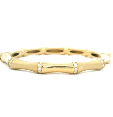 0.45ct Round Cut Lab Grown Diamond 18k Yellow Gold 5.5mm Bamboo Bangle Bracelet - Image 1 of 4