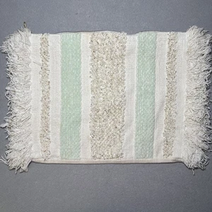 Anthropologie Textured Throw Pillow Cover 14”X20” Green Gold Ivory Boho Fringe  - Picture 1 of 9