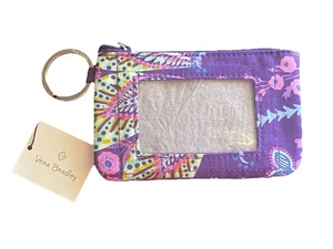 PORTAFOGLIO PORTAMONETE NUOVO CON ETICHETTE VERA BRADLEY BATIK FOGLIE ZIP ID CASE - Foto 1 di 2