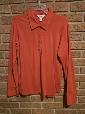 Polo Lilly Pulitzer Slim Sara Coral LS Puño a Presión Henley Elástico Top Talla XL Foto 1 de 4