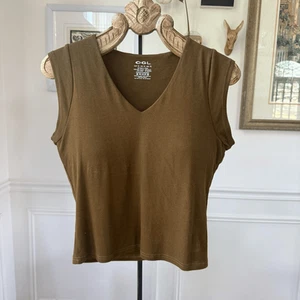 OGL Move Brami Ribbed Vneck Cap Sleeve Crop Top Olive Green XL - Picture 1 of 7