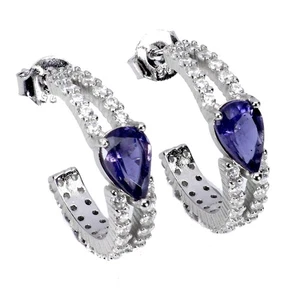925 Sterling Silver Earrings Pear Iolite 7x5mm Natural Gemstone Jewelry - Picture 1 of 13