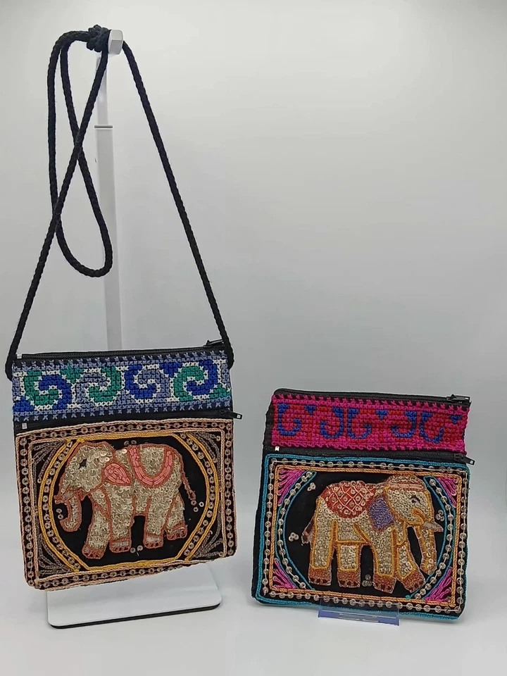 Juego de 2 bolsas de viaje con lentejuelas elefante y bandolera 6 pulgadas x 6,5 pulgadas hechas a mano  Foto 1 de 4
