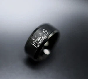 Fede Nuziale Nera Unisex Tungsteno Solo Viaggiatore Escursionista Tema Minimalista - 8mm - Foto 1 di 3